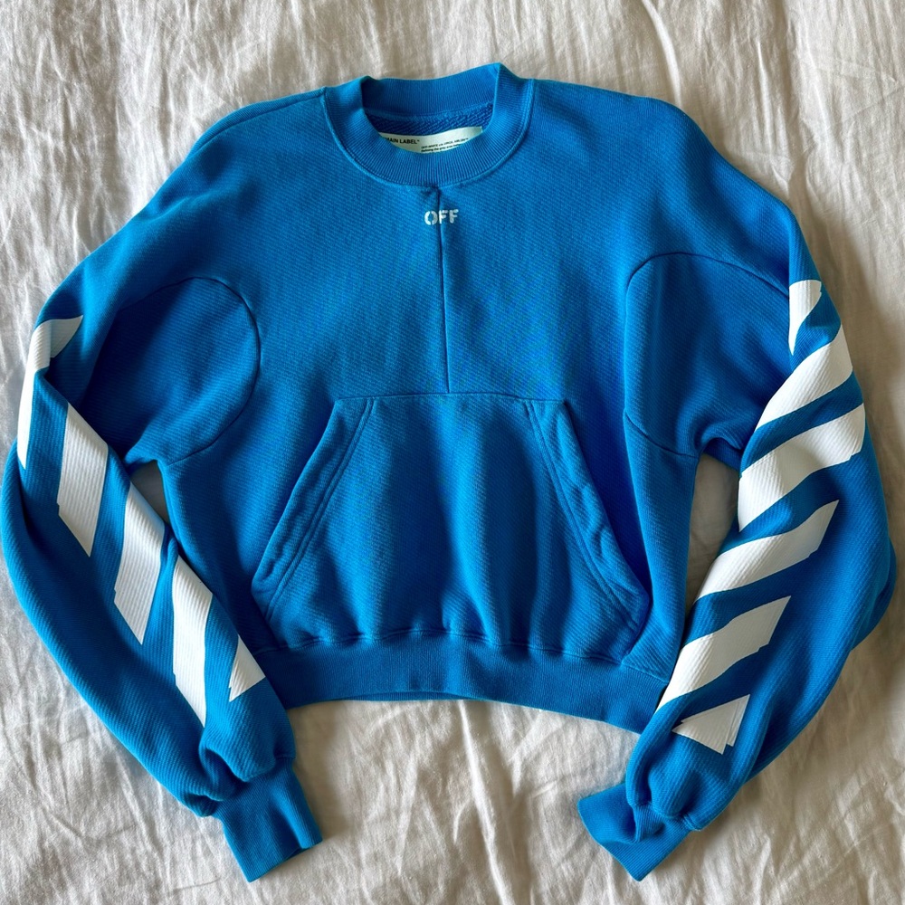 Off-White blue diagonal stripe logo cropped sweatshirt